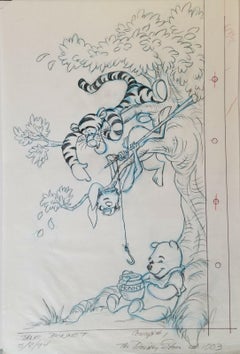 Retro Winnie The Pooh and Friends: Original Concept Drawing signed by Jane Bonnet