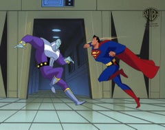 Vintage Superman Animated Series Original Cel/Background w/ Drawing: Superman, Brainiac