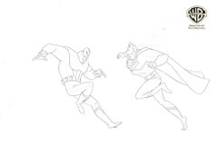 Superman Animated Series Original Cel/Background w/ Drawing: Superman, Brainiac