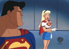 Superman Animated Series Original Cel with Drawing: Superman, Supergirl
