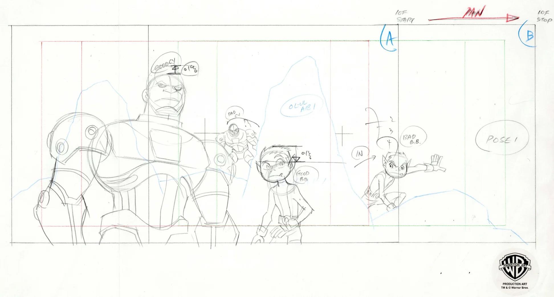 Teen Titans Original Production Drawing: Cyborg and Beast Boy - Art by DC Comics Studio Artists