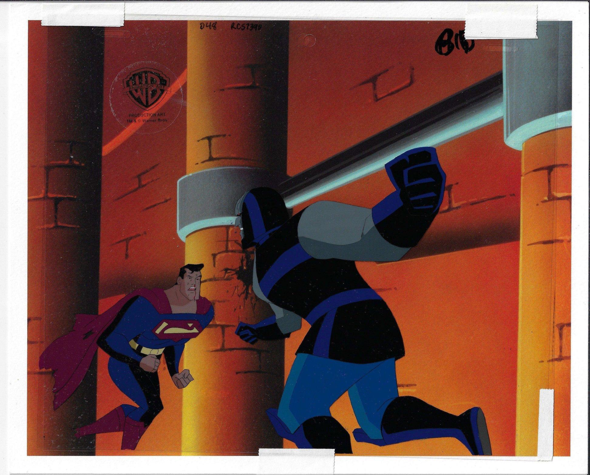 Superman the Animated Series Original Production Cel: Superman vs. Darkseid - Pop Art Art by DC Comics Studio Artists