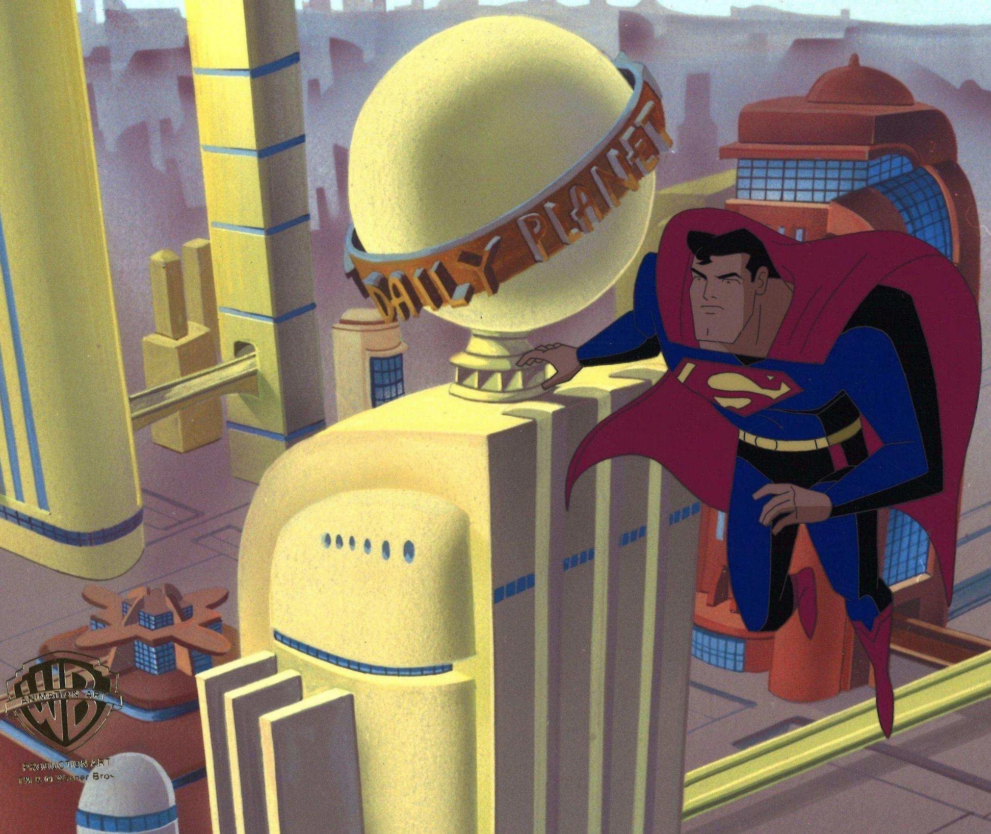 Superman the Animated Series Original Production Cel: Superman over Metropolis - Art by DC Comics Studio Artists