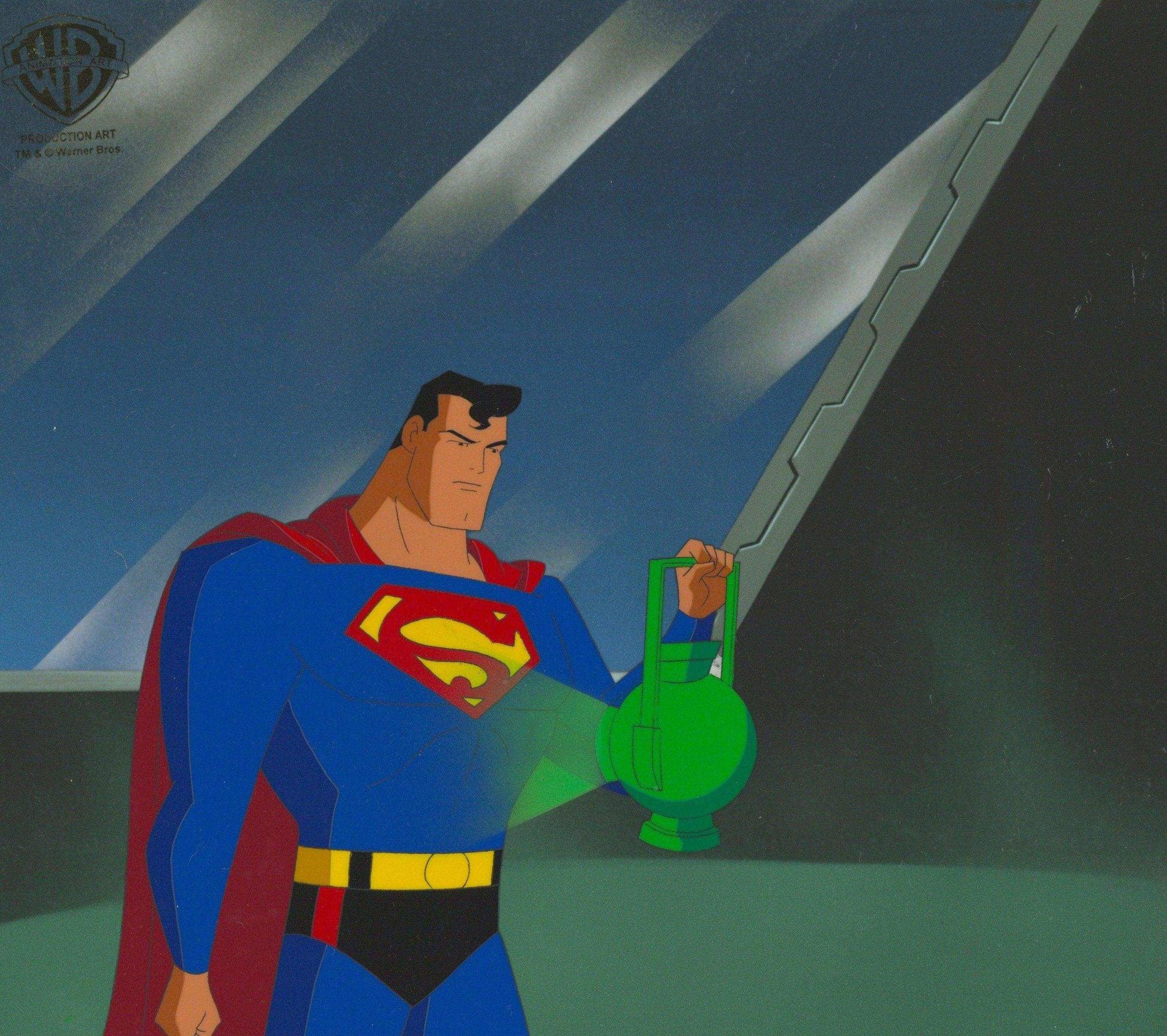 Superman the Animated Series Original Cel: Superman w/ Green Lantern Battery - Art by DC Comics Studio Artists