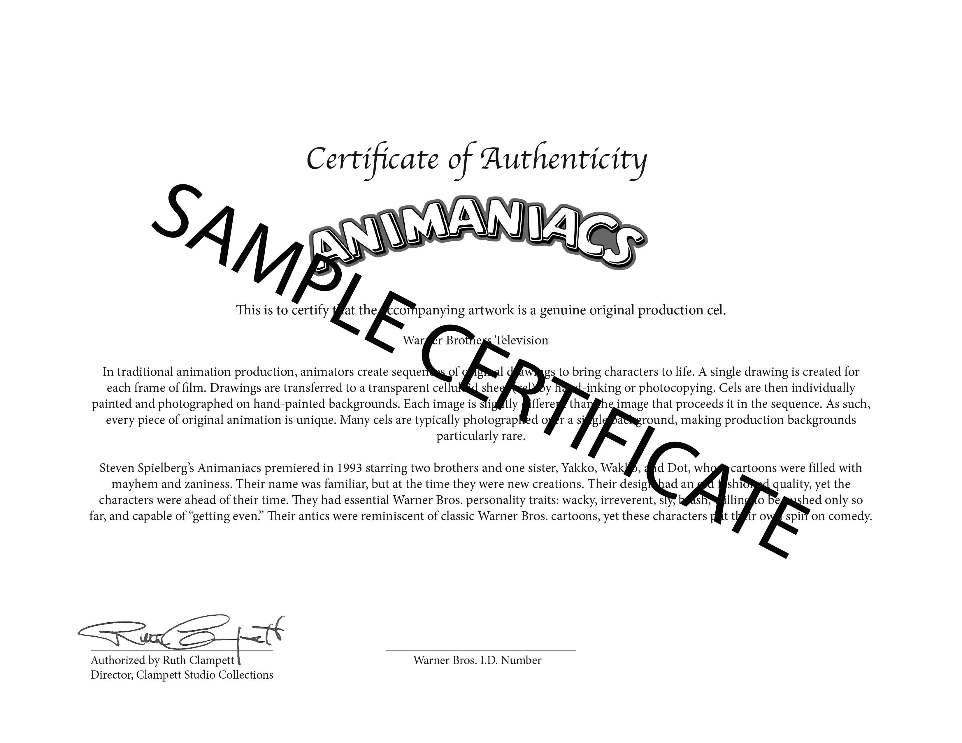 Animaniacs Cel de production original signé par Rob Paulsen : Yakko - Pop Art Art par Warner Bros. Studio Artists