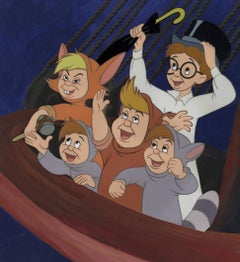 Vintage Peter Pan Original Cel on Hand-Painted Background: John and The Lost Boys