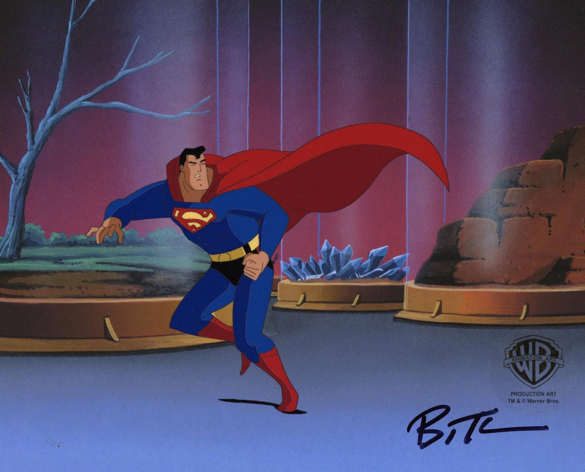 Superman The Animated Series Original Cel signé par Bruce Timm : Superman - Art de DC Comics Studio Artists