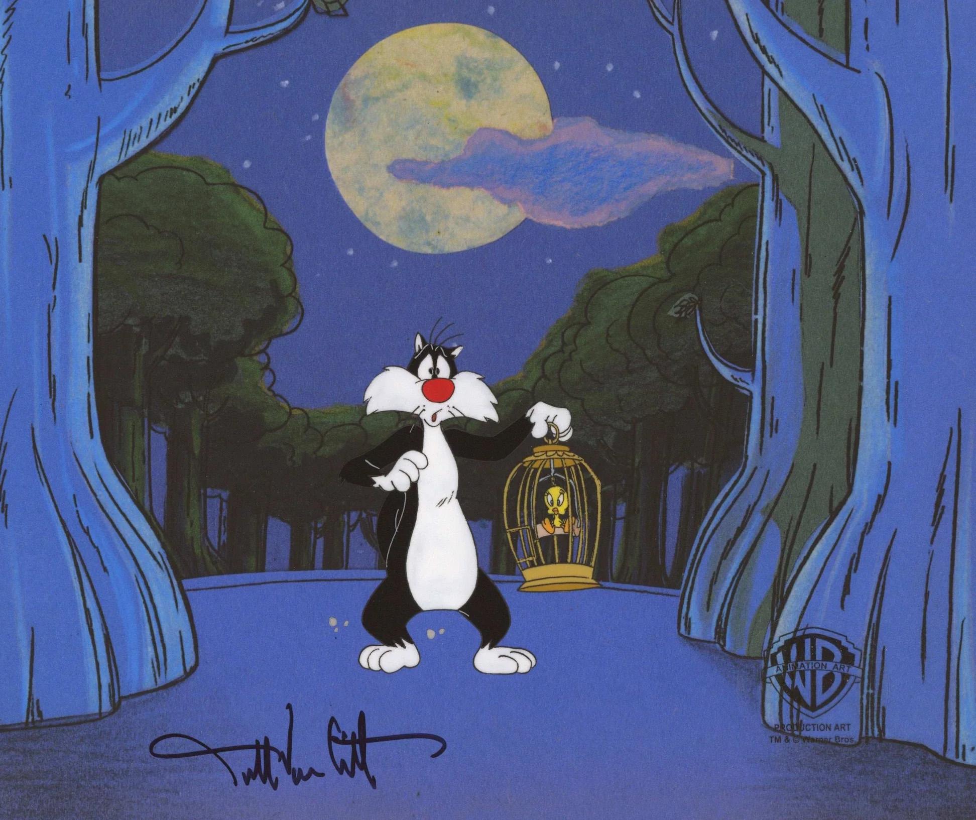 Looney Tunes Original Prod. Cel: Sylvester, Tweety signed Darrell Van Citters