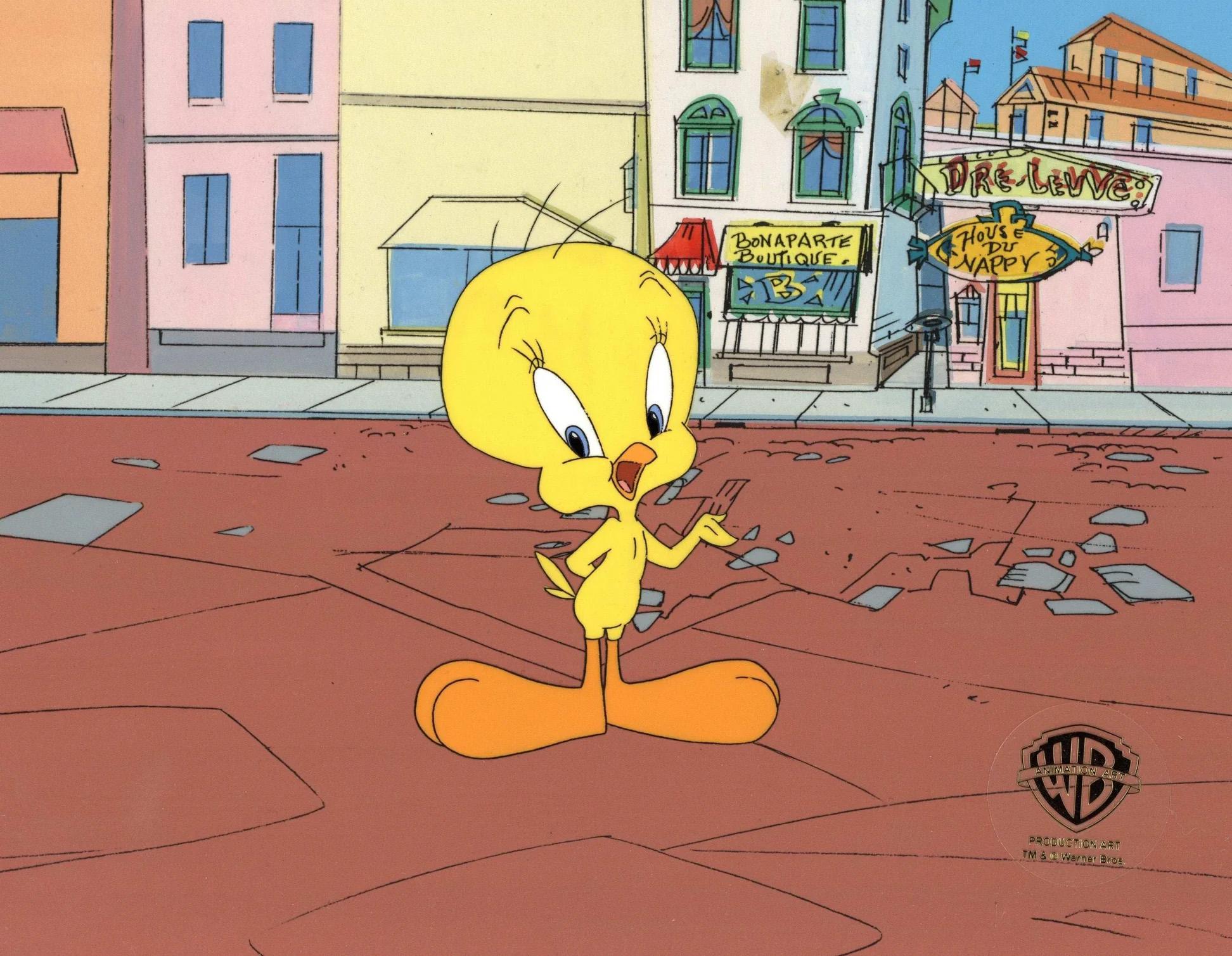 Looney Tunes Original Production Cel On Original Background: Tweety Bird - Art by Looney Tunes Studio Artists
