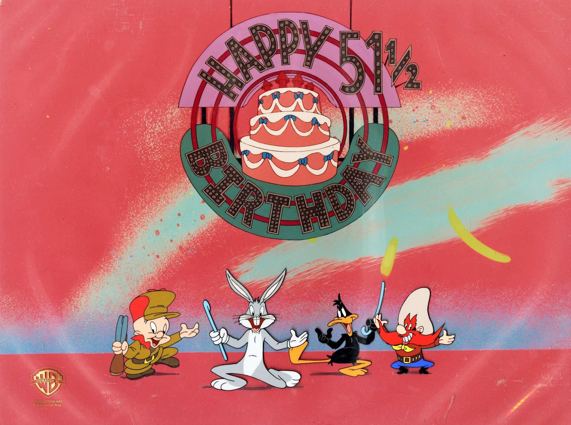 Looney Tunes Original Production Cel: Happy 51 1/2 Birthday from (Blooper) Bunny - Art by Bob and Ruth Clampett