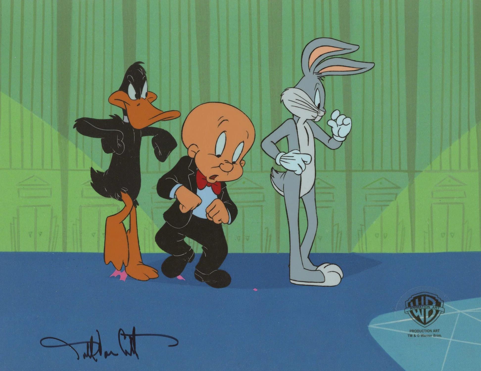 Darrell Van Citters - Looney Tunes Original Production Cel: Daffy, Elmer,  Bugs signed Van Citters For Sale at 1stDibs