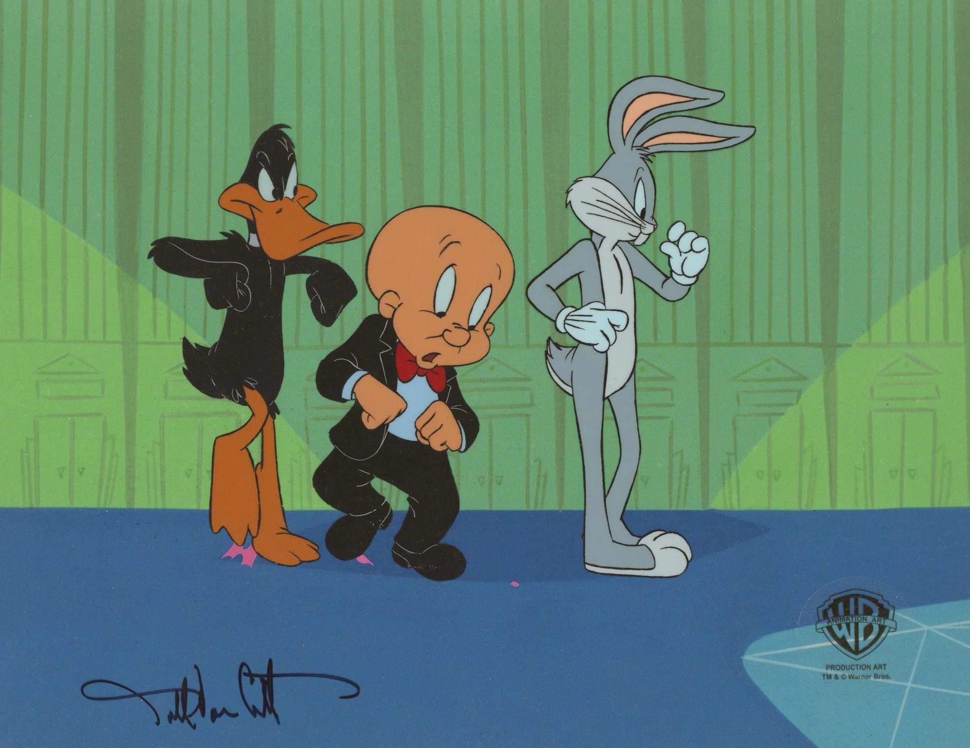 Looney Tunes Original Production Cel: Daffy, Elmer, Bugs signed Van Citters - Art by Darrell Van Citters