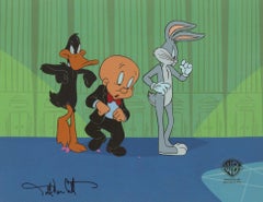 Vintage Looney Tunes Original Production Cel: Daffy, Elmer, Bugs signed Van Citters