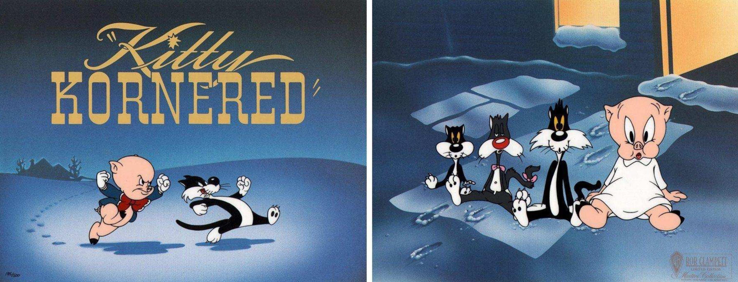 Kitty Kornered Limited Edition Cel Diptych - Art by Bob Clampett