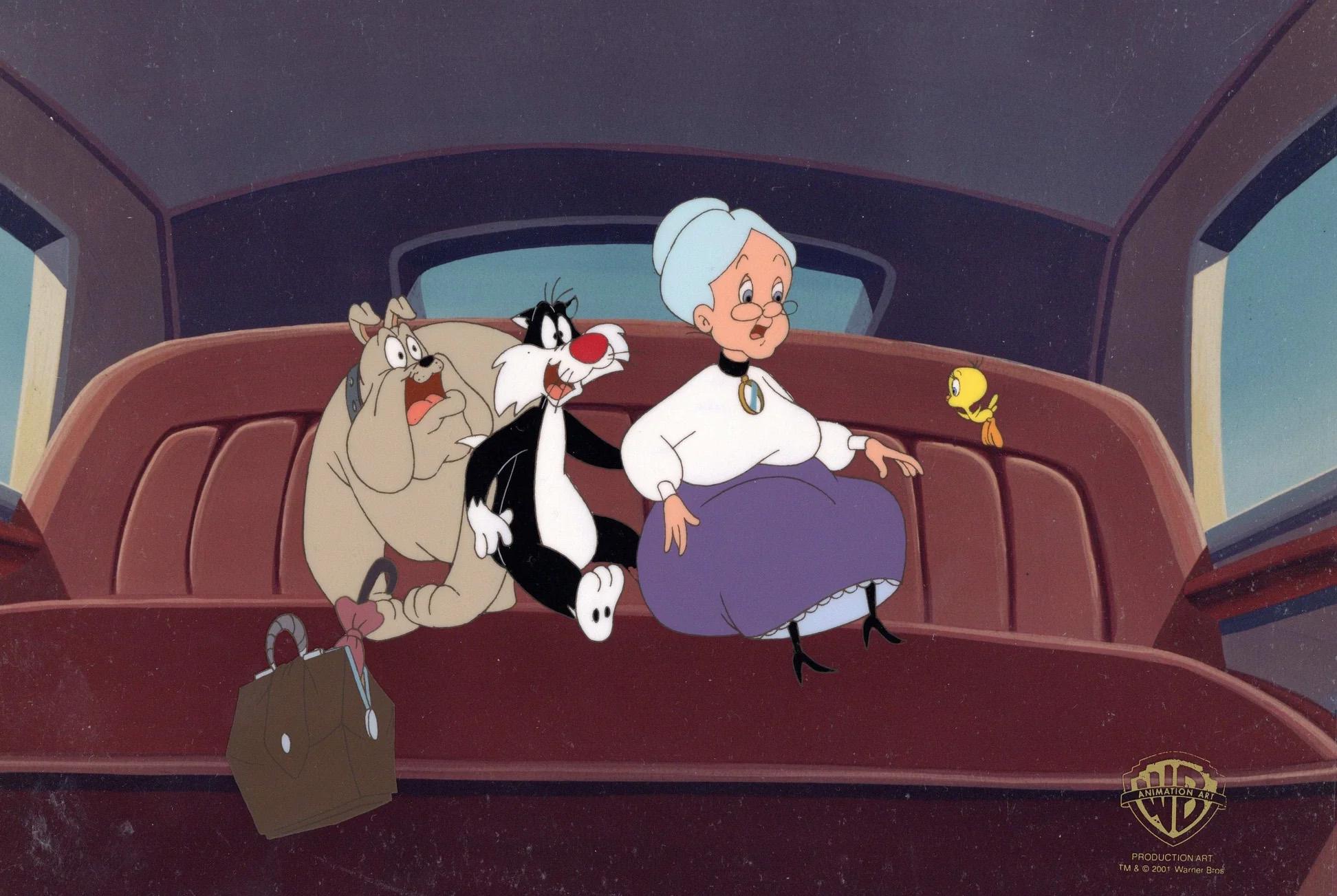 Sylvester and Tweety Mysteries Original Cel: Granny, Sylvester, Tweety, Hector - Art by Warner Bros. Studio Artists
