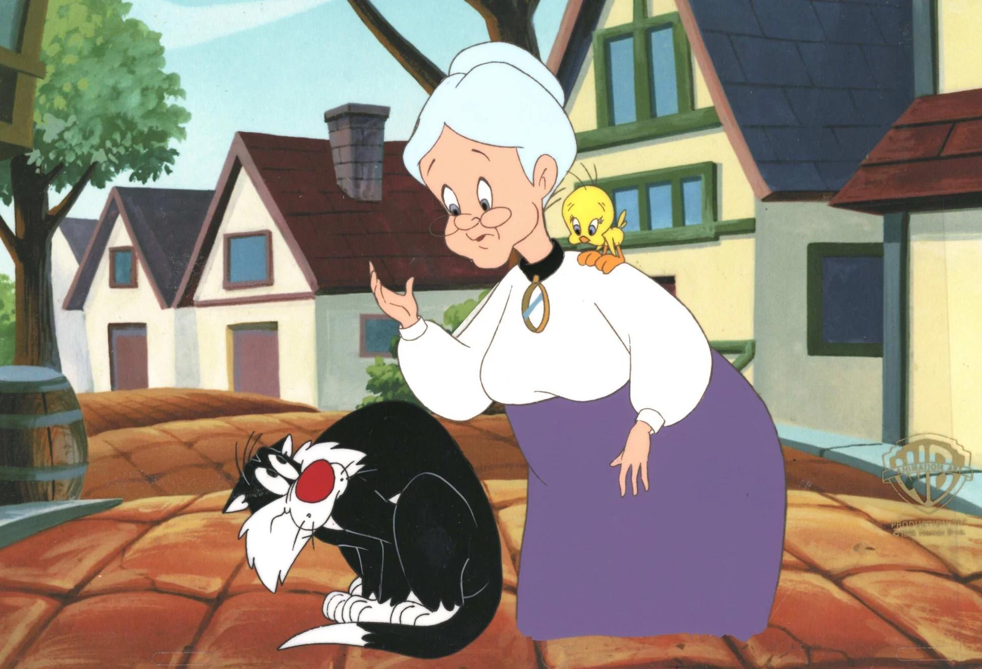 Looney Tunes Original Production Cel: Granny, Sylvester, and Tweety Bird - Art by Warner Bros. Studio Artists