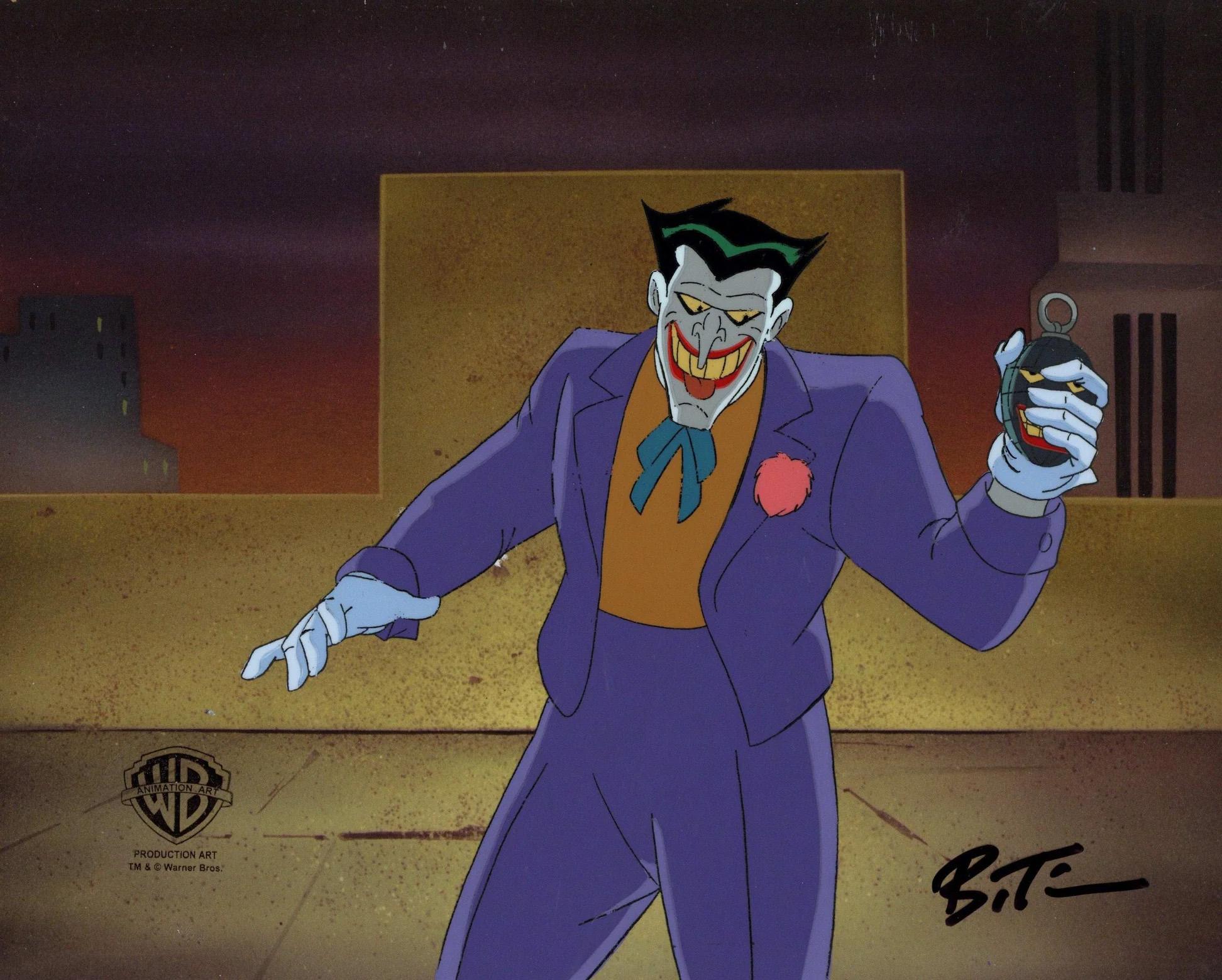 Batman The Animated Series Original Production Cel signé Bruce Timm : The Joker - Art de DC Comics Studio Artists