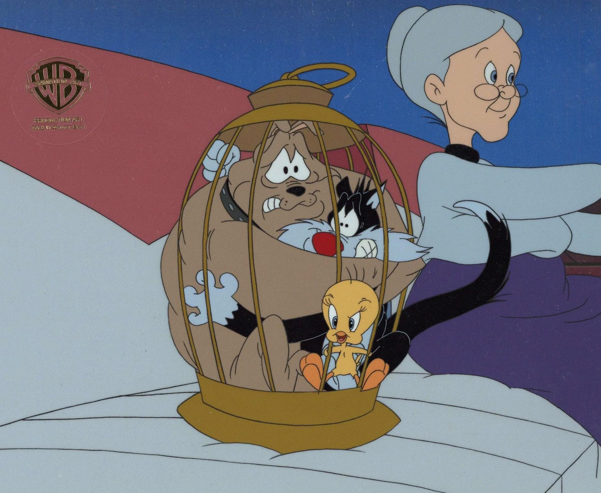 Looney Tunes Original Production Cel: Granny, Sylvester, Tweety - Art by Warner Bros. Studio Artists