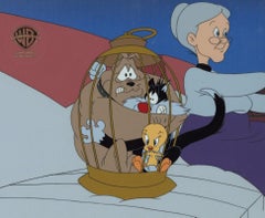 Looney Tunes Cel de production d'origine : Granny, Sylvester, Tweety