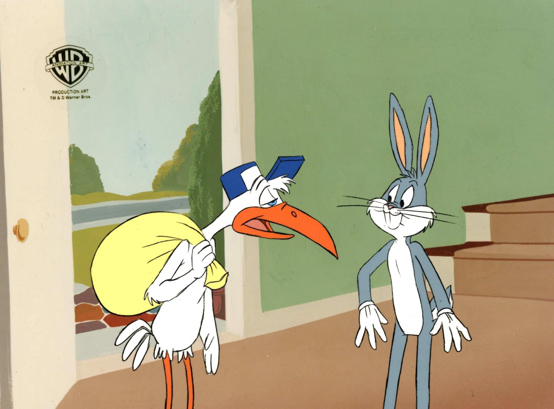 Looney Tunes Original Production Cel: Bugs Bunny and Drunk Stork - Art by Looney Tunes Studio Artists