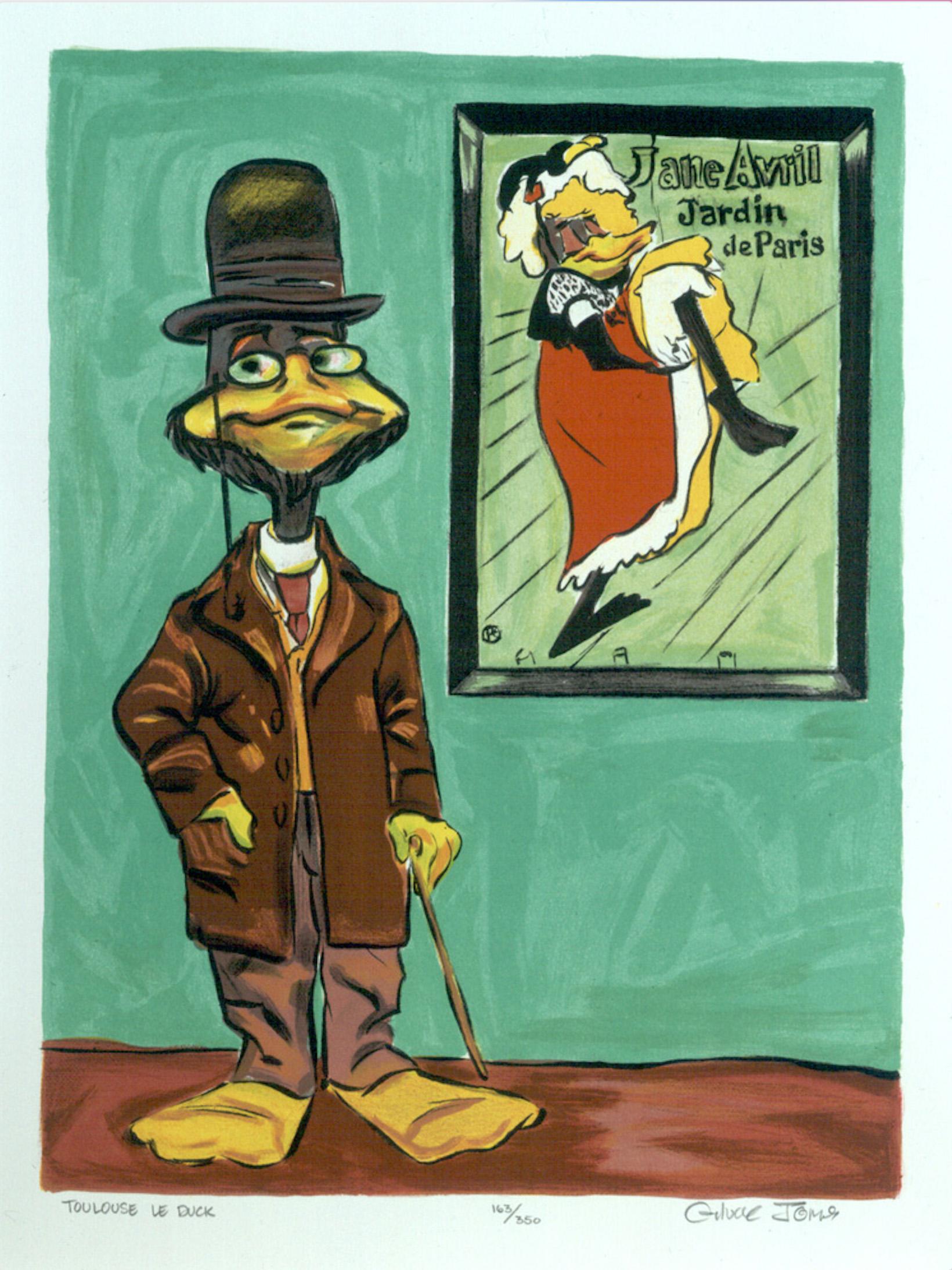 TOULOUSE LE DUCK

MEDIUM: Lithograph 
SIZE: 16" x 12"
EDITION SIZE: 350
SKU: LITHO-103

ABOUT THE IMAGE: Toulouse le Duck starring Daffy Duck posed as the 19th-century Parisian painter and man-about-town, Henri Toulouse-Lautrec (in a self-portrait)