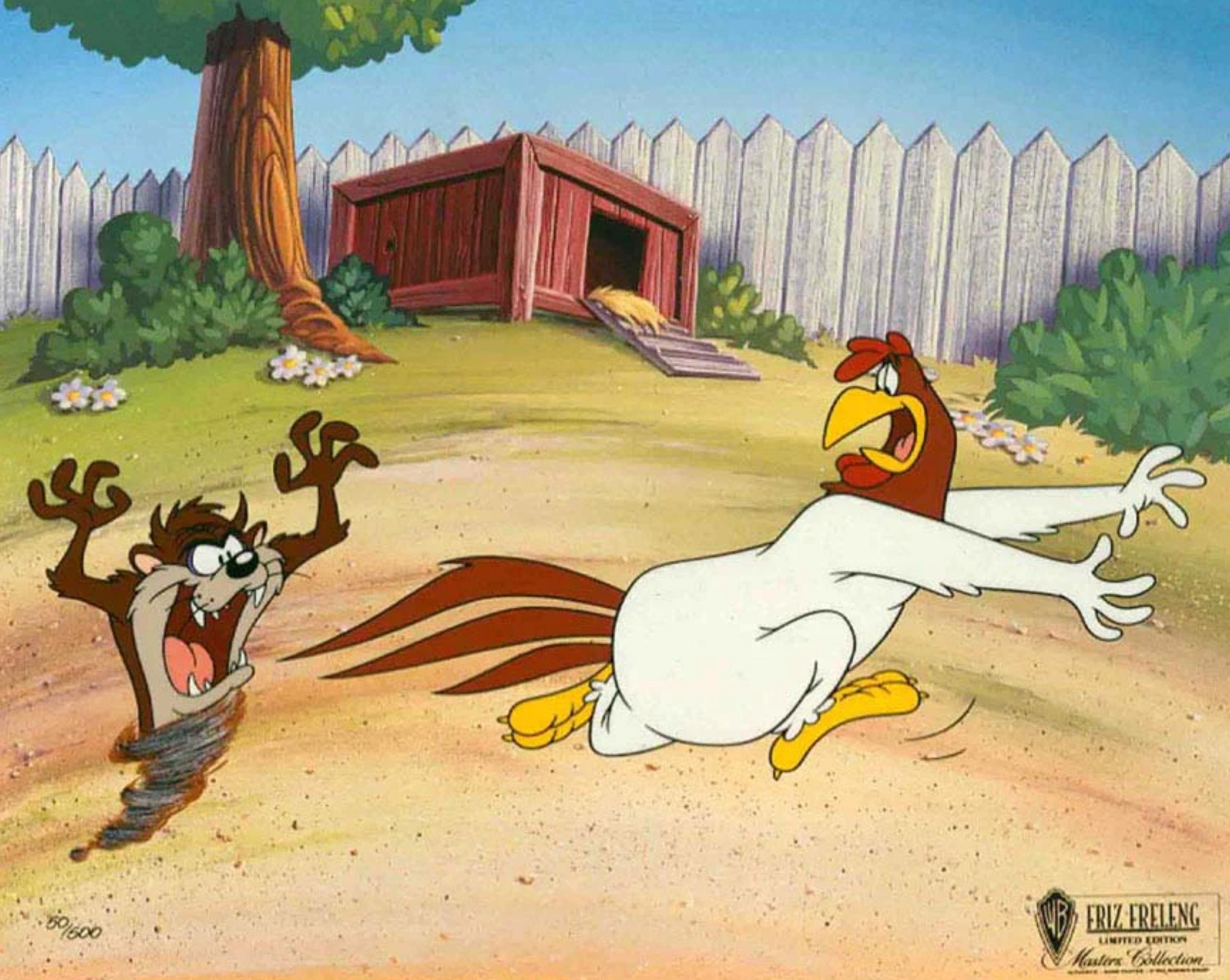 CHICKEN TONIGHT

MEDIUM:  Limited Edition Cel
SIZE: 10.5" x 12.5"
EDITION SIZE: 500
ARTIST: Friz Freleng
SKU: FF1042

ABOUT THE IMAGE: Face it, when Taz is hungry, anything looks good, even a fat, loquacious, overbearing rooster like Foghorn
