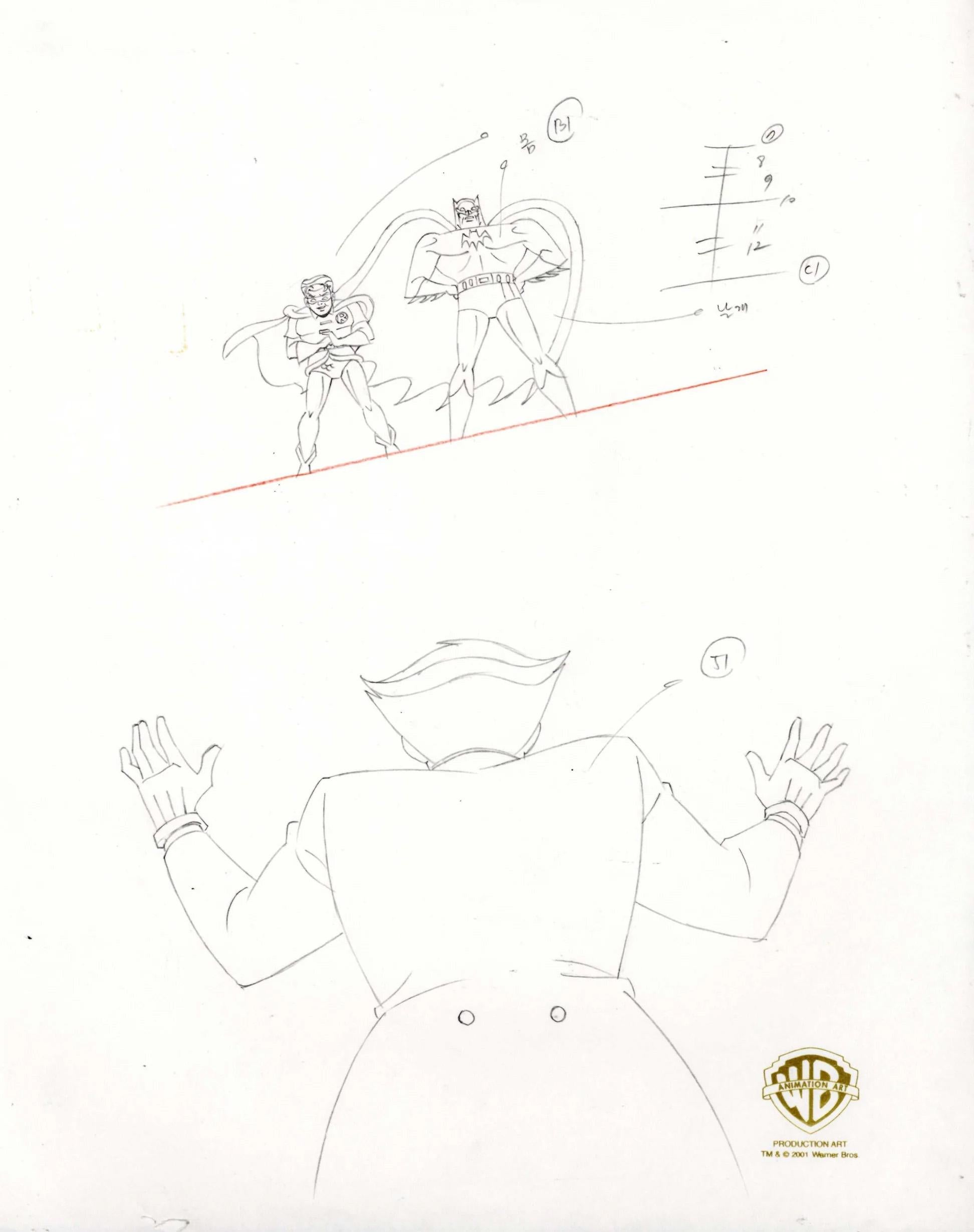 The New Batman Adventures Original Production Drawing: Batman, Robin, and Joker - Art by DC Comics Studio Artists