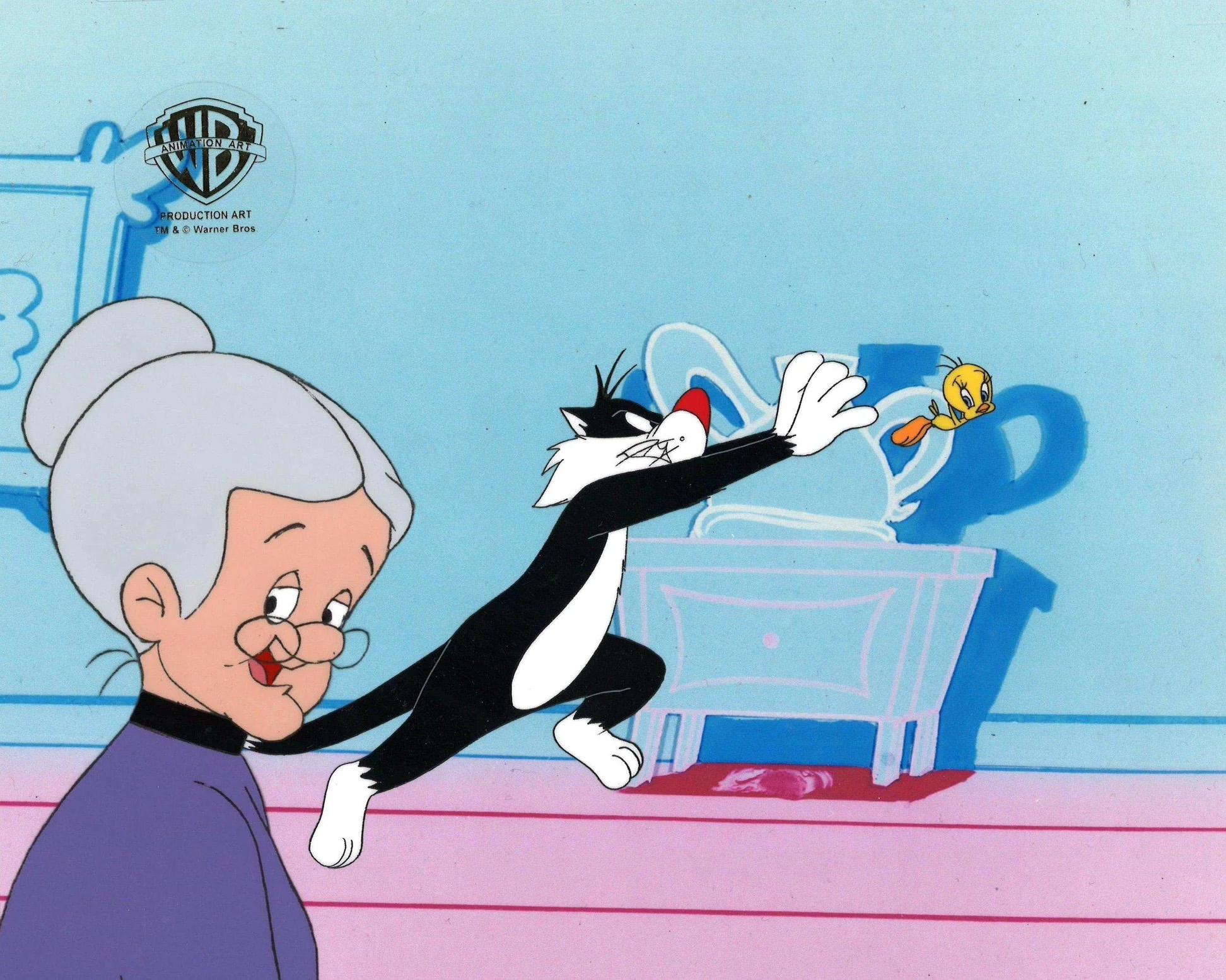 Sylvester and Tweety Mysteries Original Cel: Granny, Sylvester, Tweety - Art by Warner Bros. Studio Artists