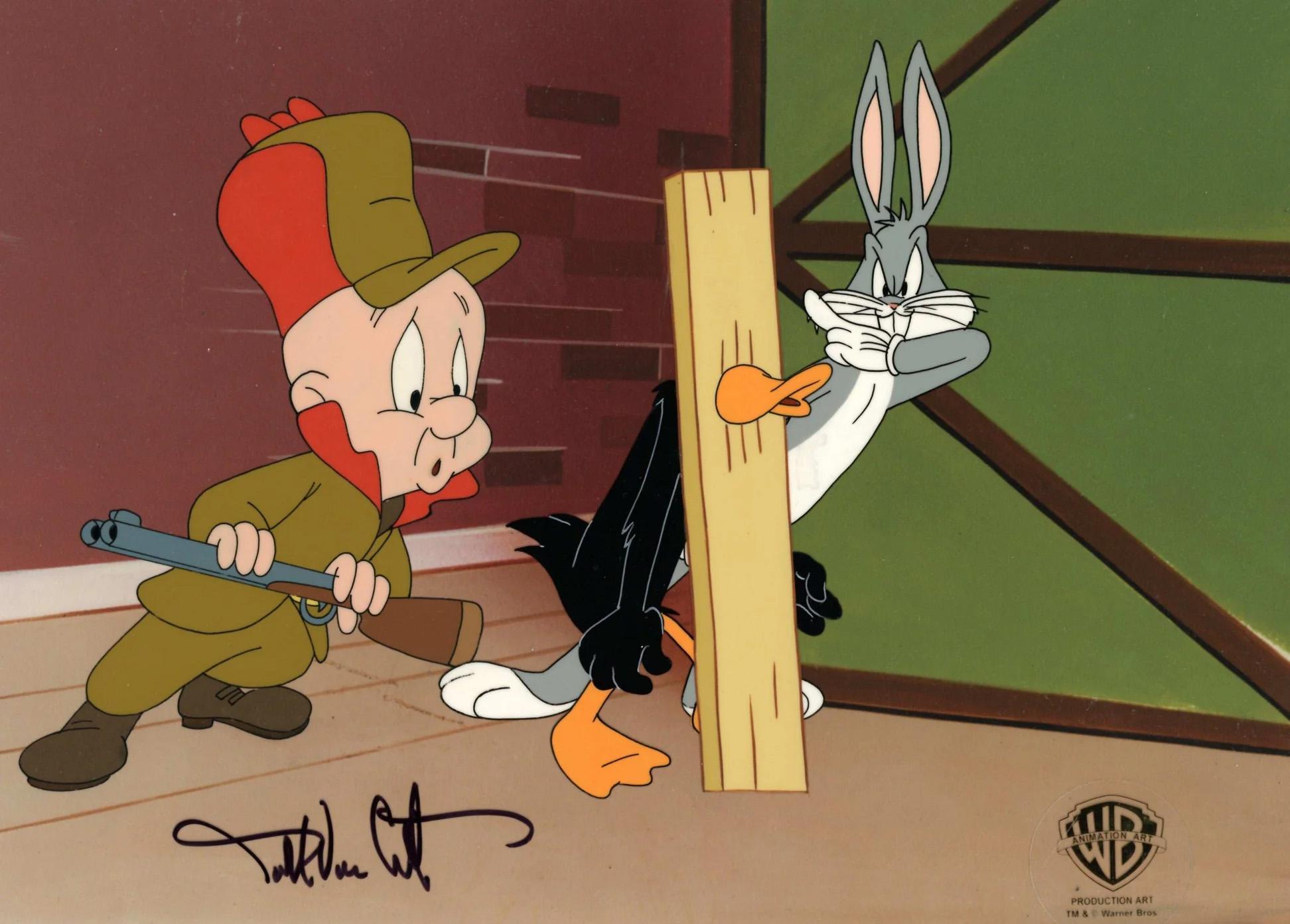 Looney Tunes Prod d'origine Cel signé par Darrel Van Citters : Bugs, Daffy, Elmer - Art de Darrell Van Citters