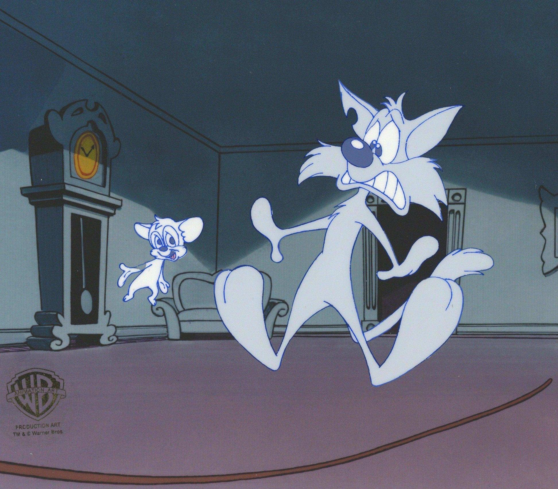 Tiny Toons Original Production Cel with Matching Drawing: Furball and Sneezer - Art by Warner Bros. Studio Artists
