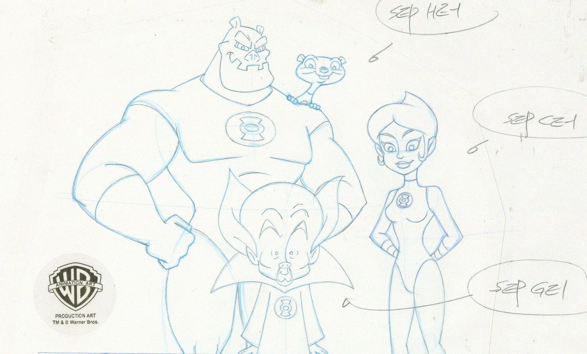 Duck Dodgers Original Production Drawing: Kilowag, Katma Tui, Ch'p, and Ganthet - Art by Warner Bros. Studio Artists