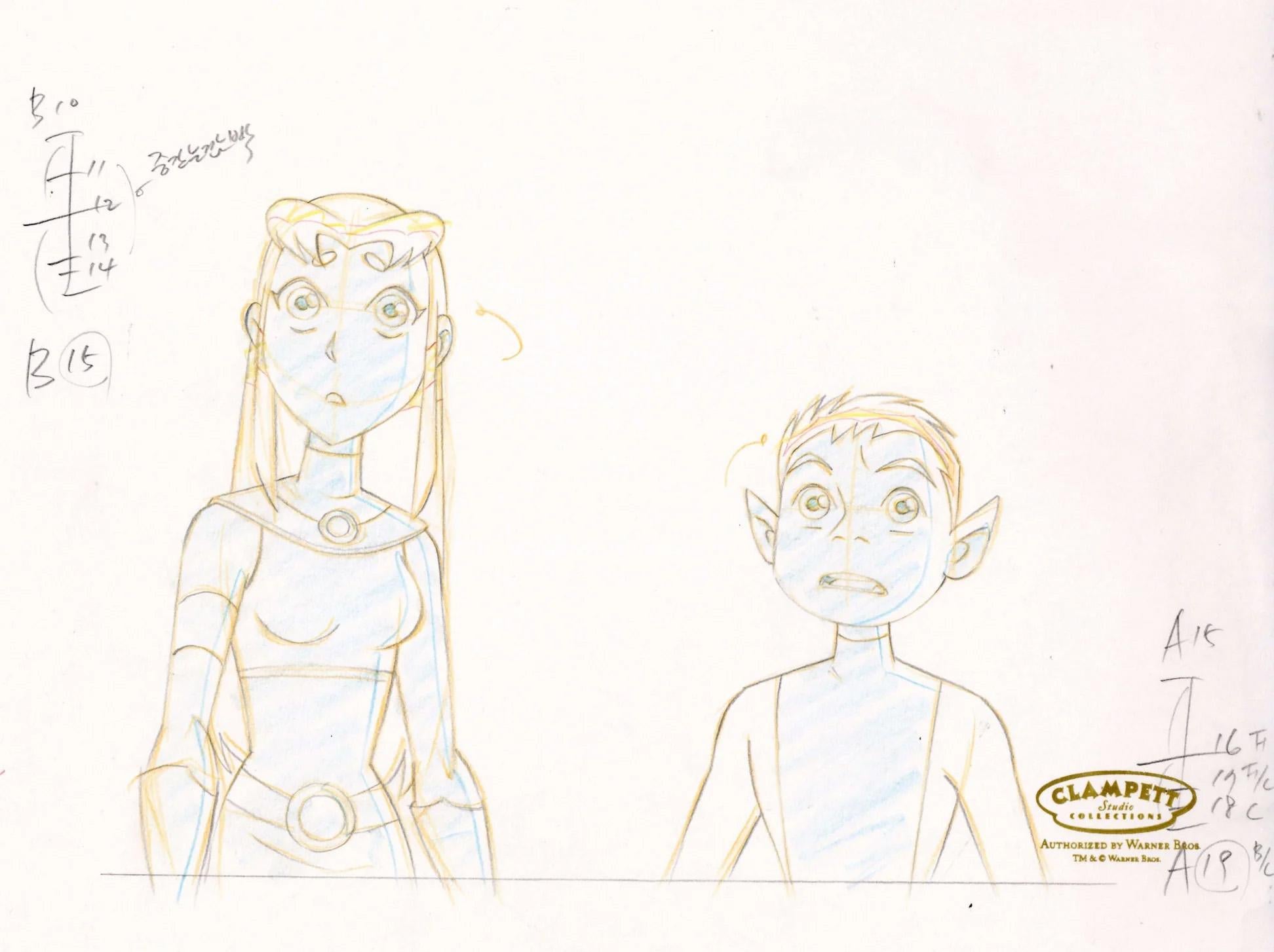 Teen Titans Original Production Drawing: Beast Boy and Starfire - Art by DC Comics Studio Artists
