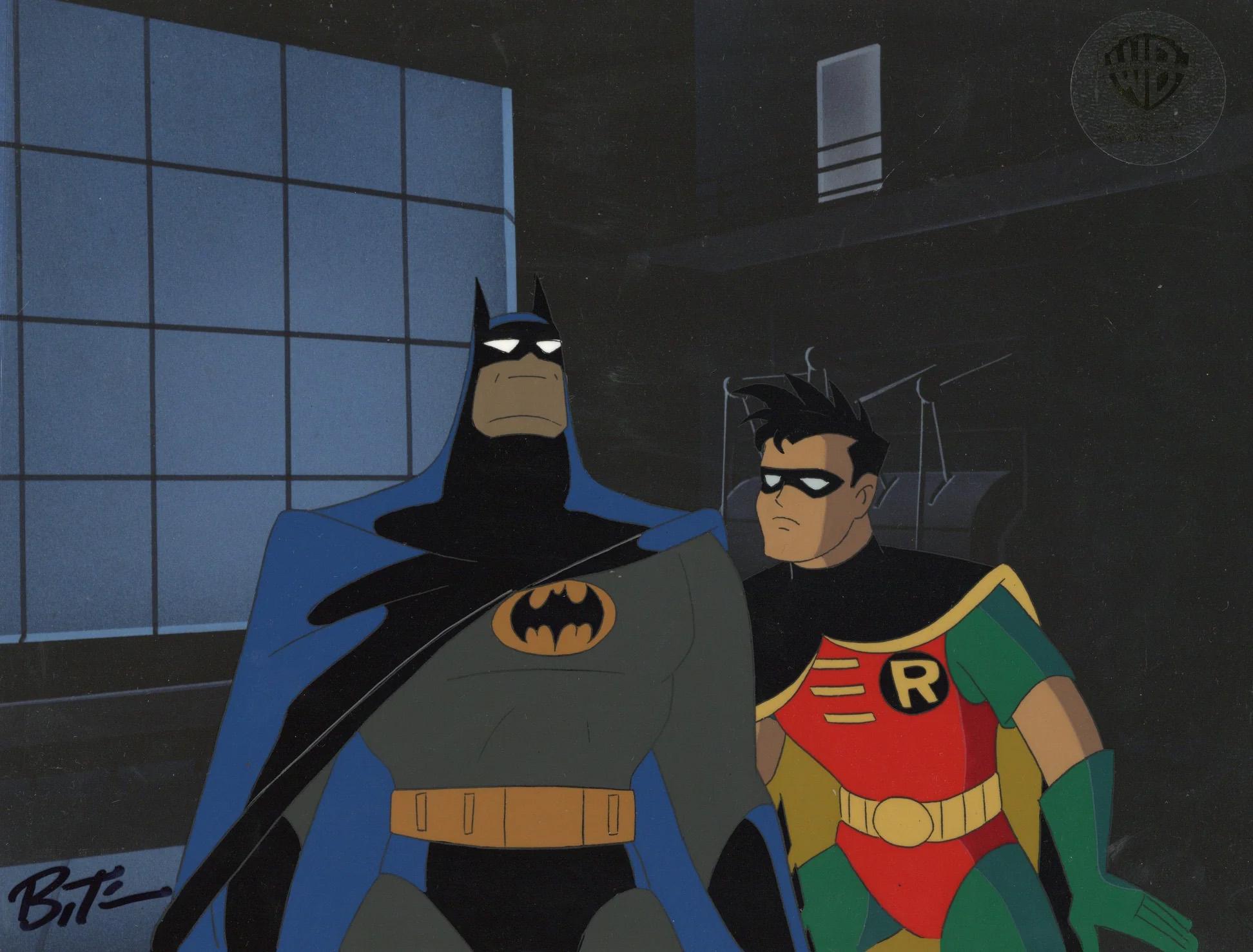 Batman The Animated Series Production Cel signed by Bruce Timm: Batman, Robin  - Art by DC Comics Studio Artists