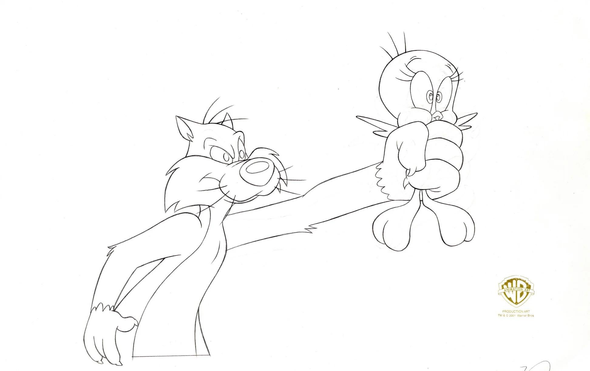 Dibujo original de producción de Looney Tunes: Silvestre y Piolín - Art de Looney Tunes Studio Artists