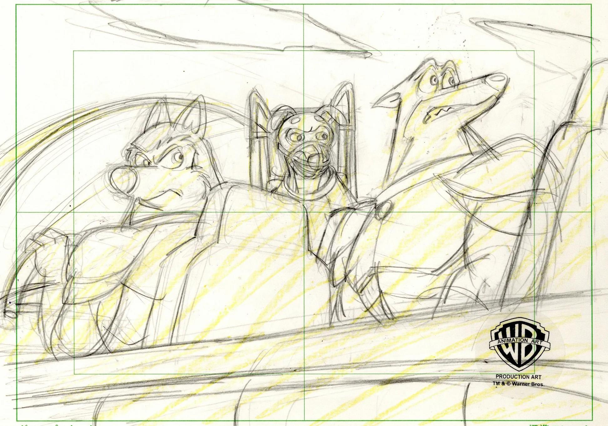 Road Rovers Original Production Layout Drawing: Blitz, Exile, and Muzzle - Art by Warner Bros. Studio Artists