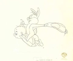 Vintage Looney Tunes Original Production Drawing: Baby Bugs Bunny and Baby Elmer