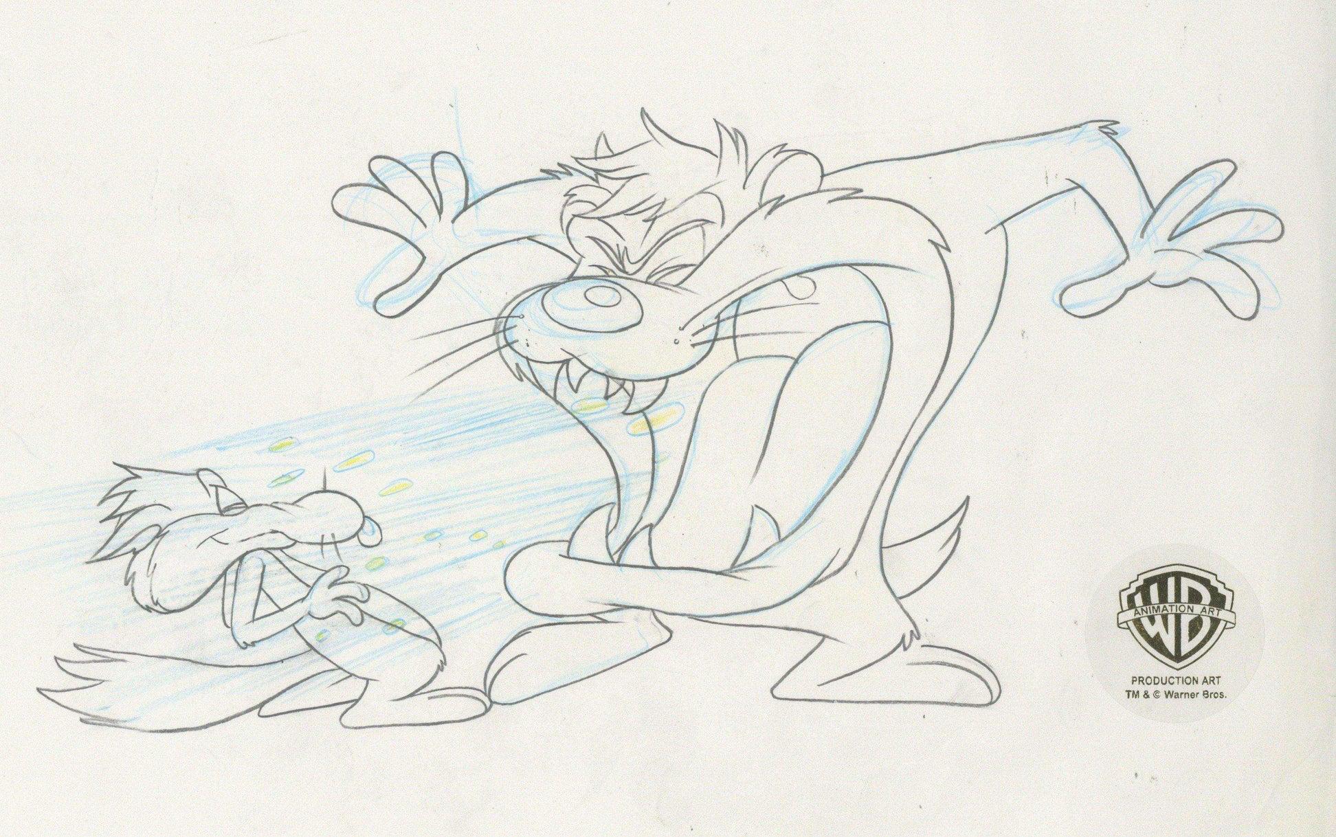 Looney Tunes Original Production Drawing: Wile E. Coyote and Taz - Art by Looney Tunes Studio Artists