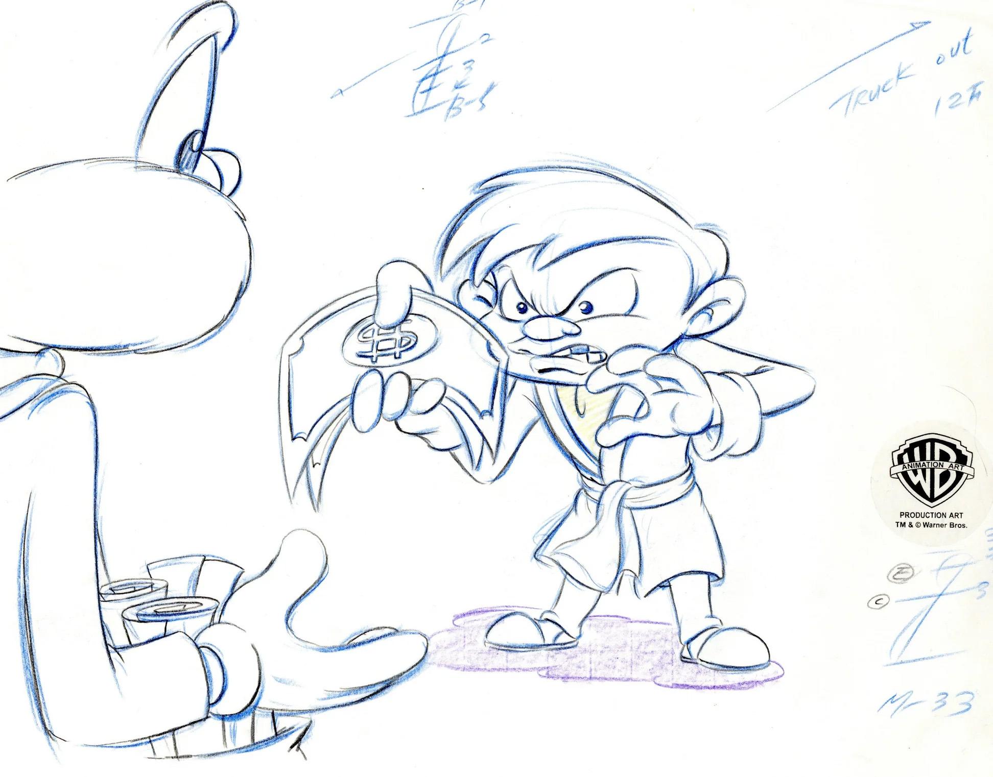 Tiny Toons Original Prod. Cel & Background w/ Matching Drawing: Buster, Montana - Pop Art Art by Warner Bros. Studio Artists