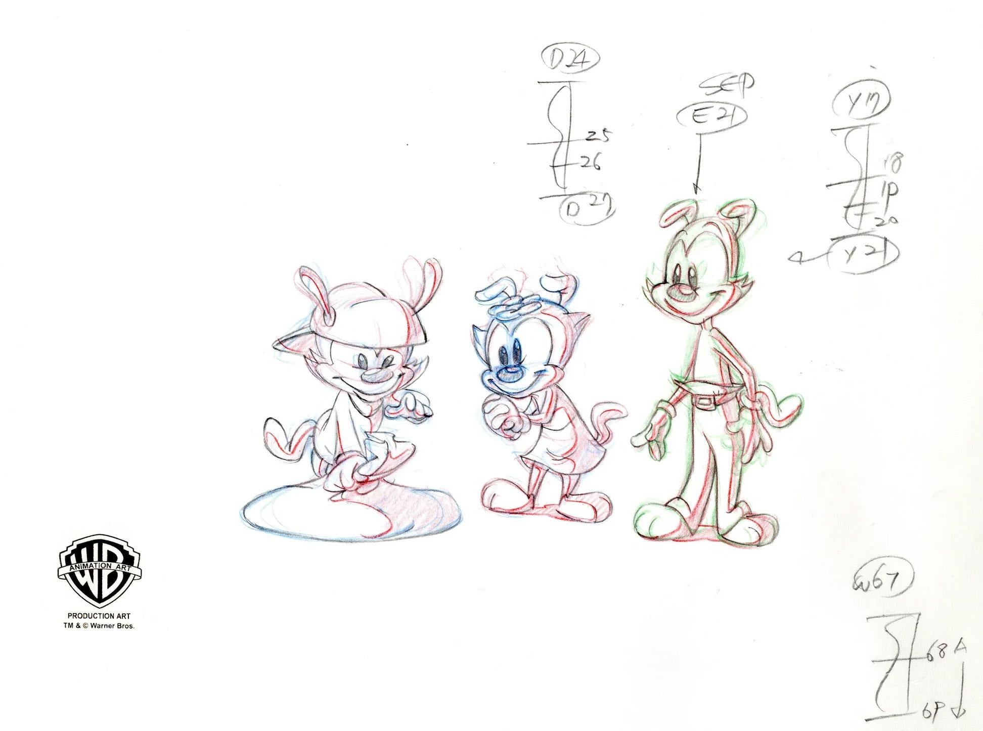 Animaniacs Original Production Drawing: Wakko, Yakko, and Dot - Art by Warner Bros. Studio Artists