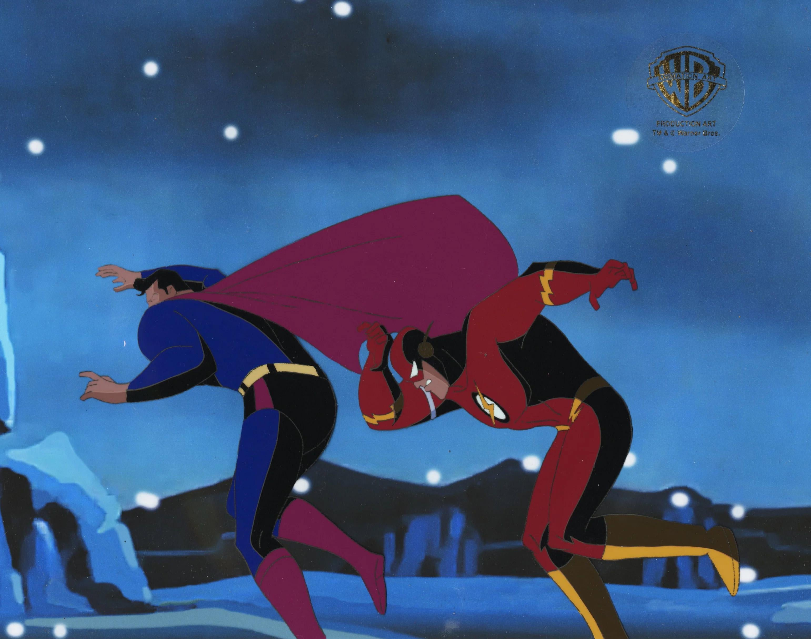 Superman the Animated Series Original Production Cel: Superman and Flash - Art by DC Comics Studio Artists