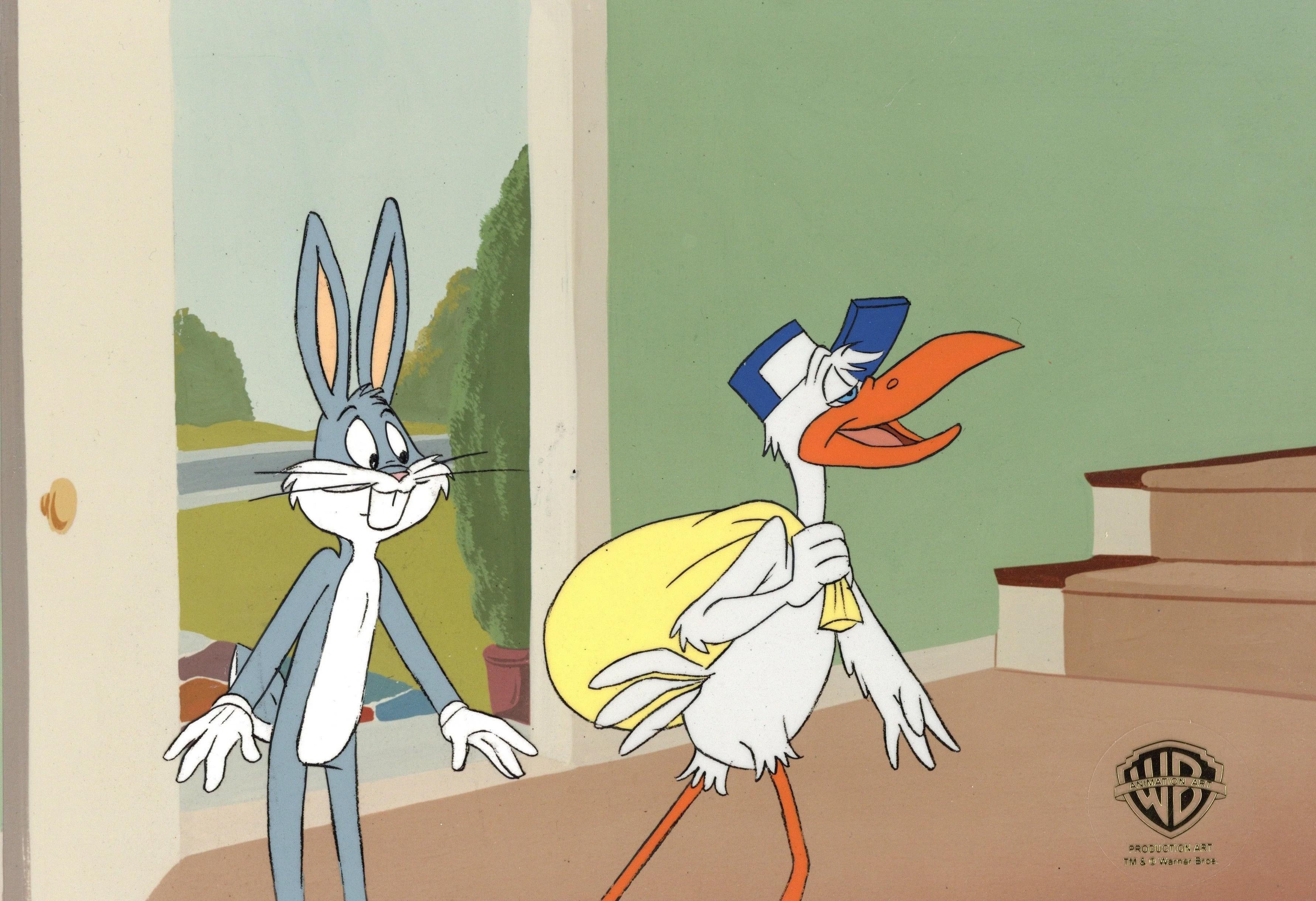 Looney Tunes Original Production Cel: Bugs Bunny and Drunk Stork - Art by Darrell Van Citters