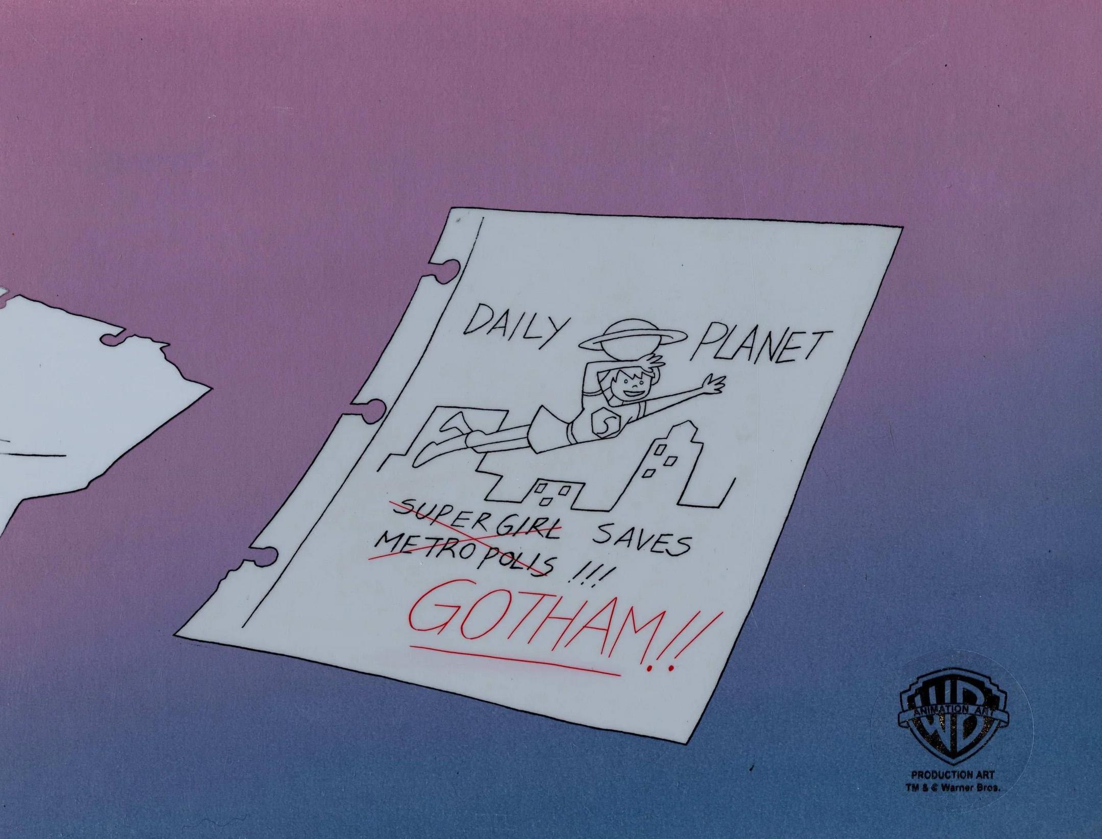 TNBA Original Prod. Cel w/ Background: Supergirl Saves Gotham - Art by DC Comics Studio Artists