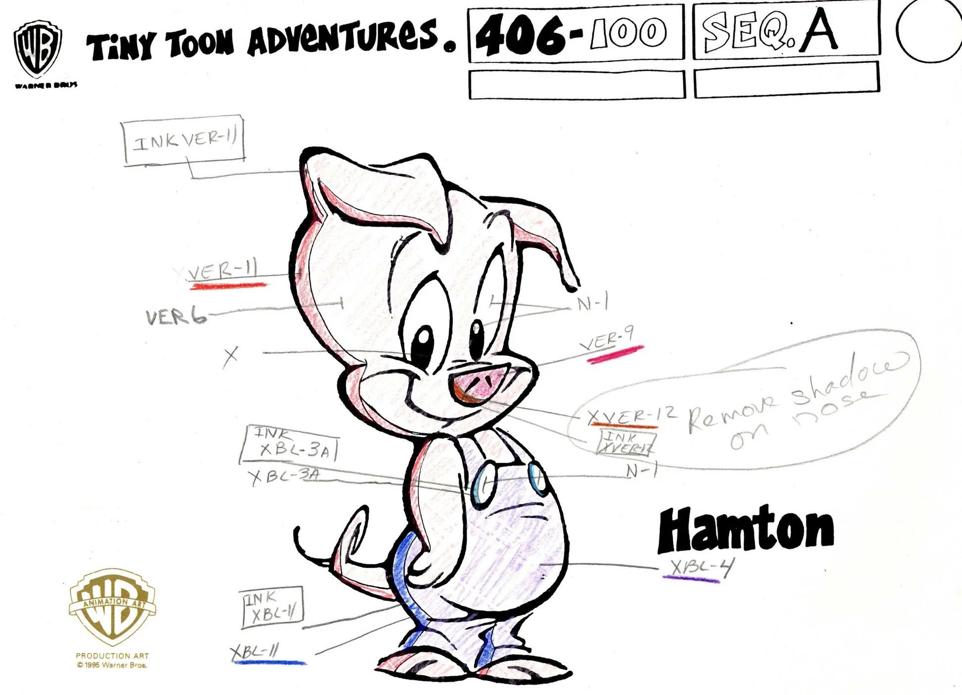 Tiny Toons Original Production Color Call Out: Hamton J. Pig - Art by Warner Bros. Studio Artists