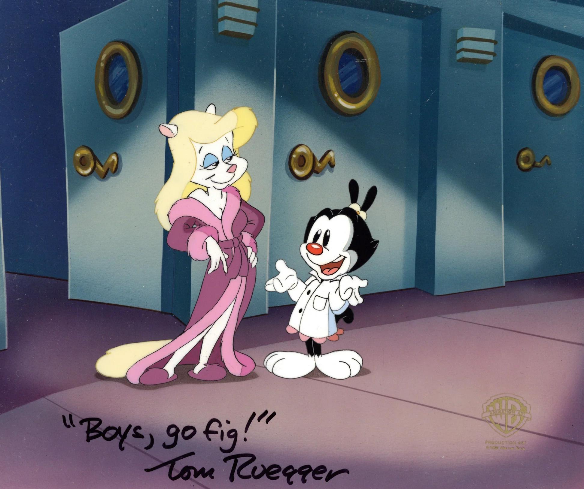 Animaniacs Original Production Cel Signed by Tom Ruegger: "Boys, Go Fig!" - Art by Warner Bros. Studio Artists