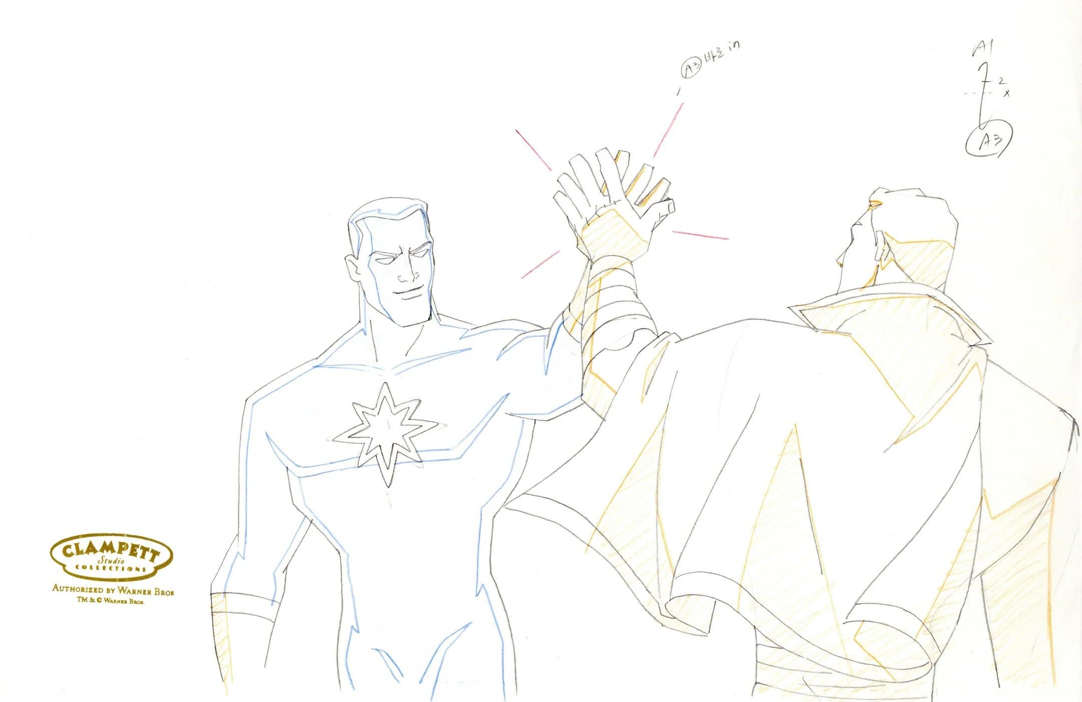 Justice League Unlimited Original Prod. Drawing: Captain Atom, Captain Marvel - Art by DC Comics Studio Artists