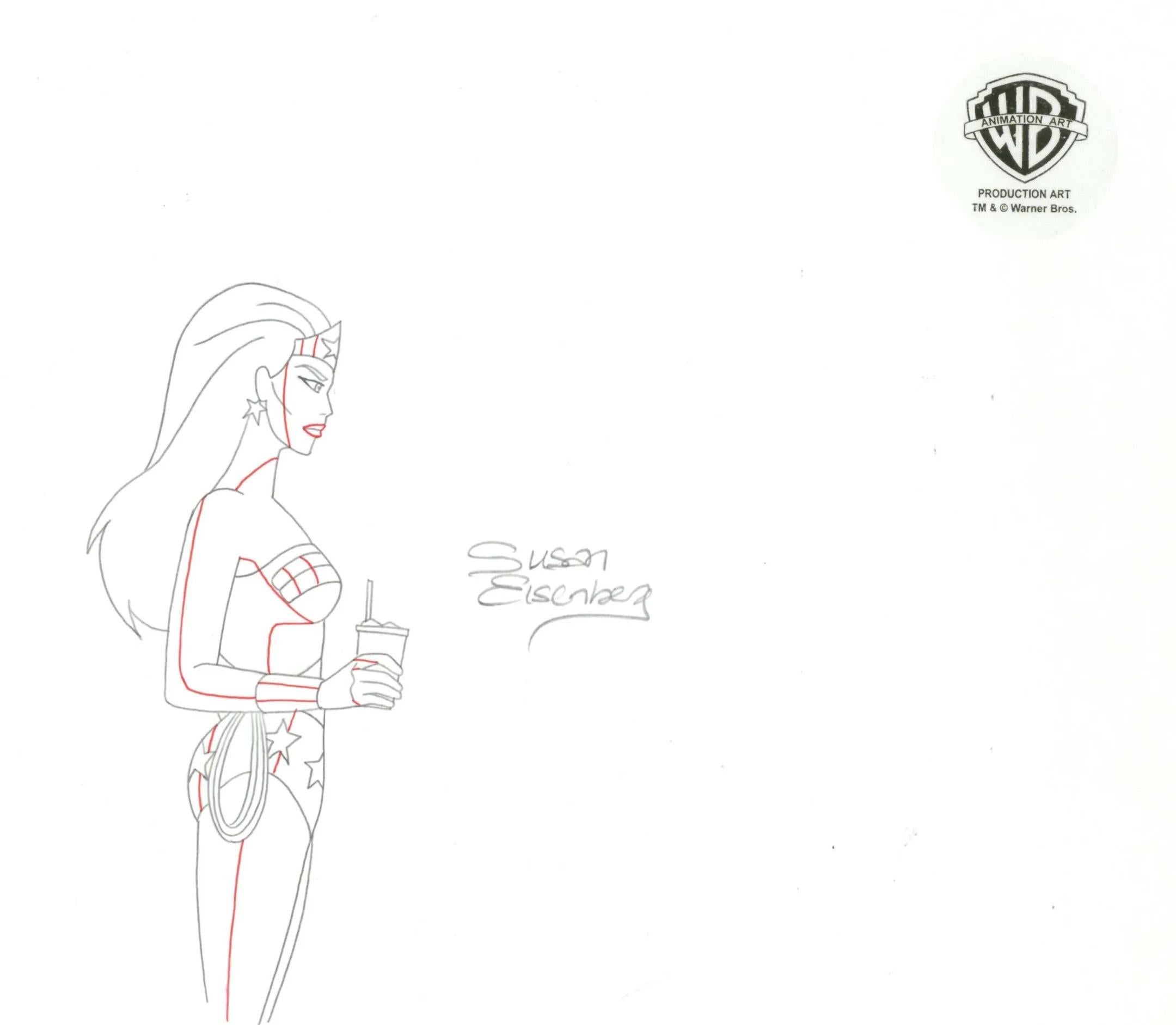 Justice League Original Prod. Drawing Signed Susan Eisenberg: Wonder Woman - Art by DC Comics Studio Artists