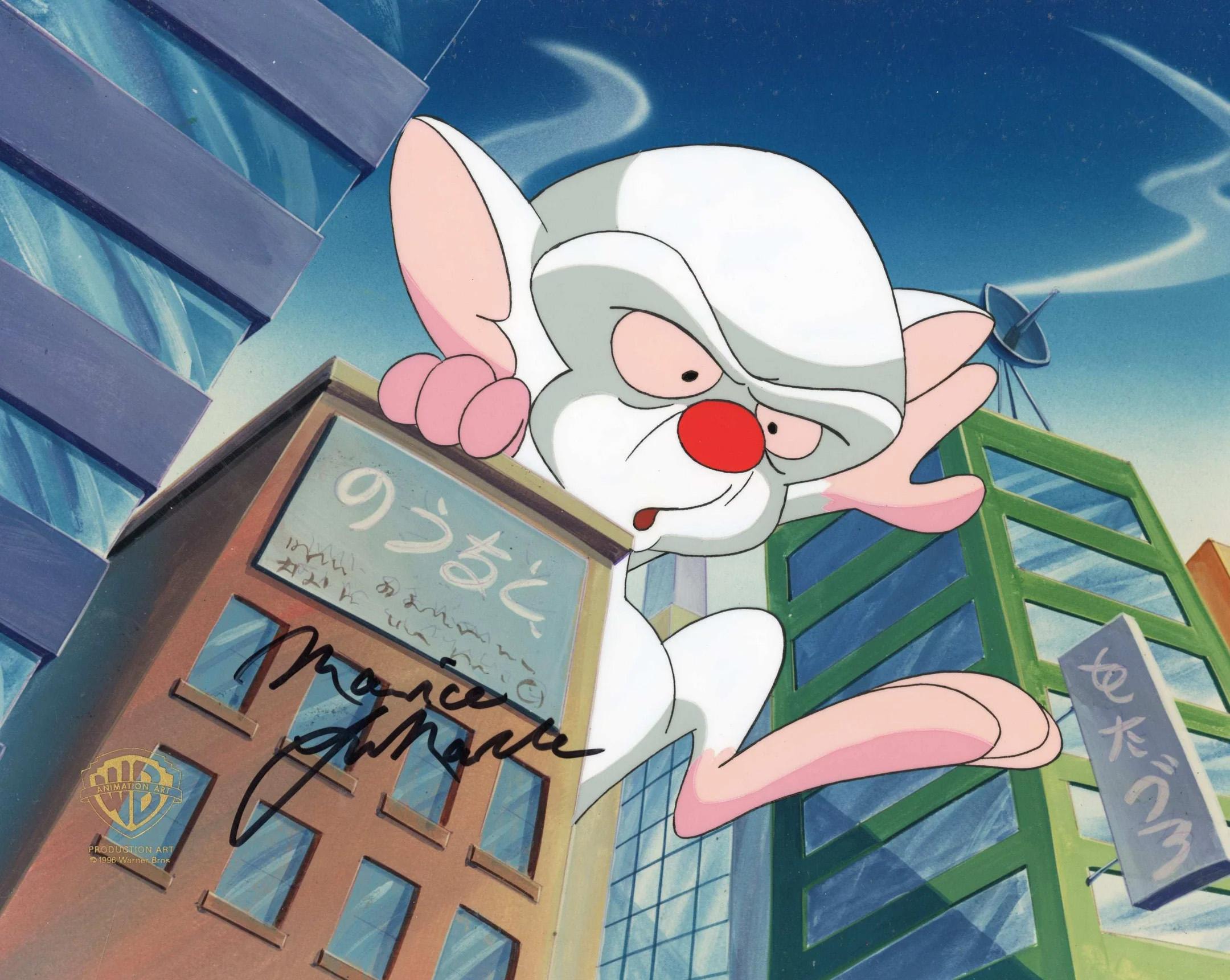 Pinky And The Brain Signed by Maurice LaMarche Original Production Cel: Brain - Art by Warner Bros. Studio Artists