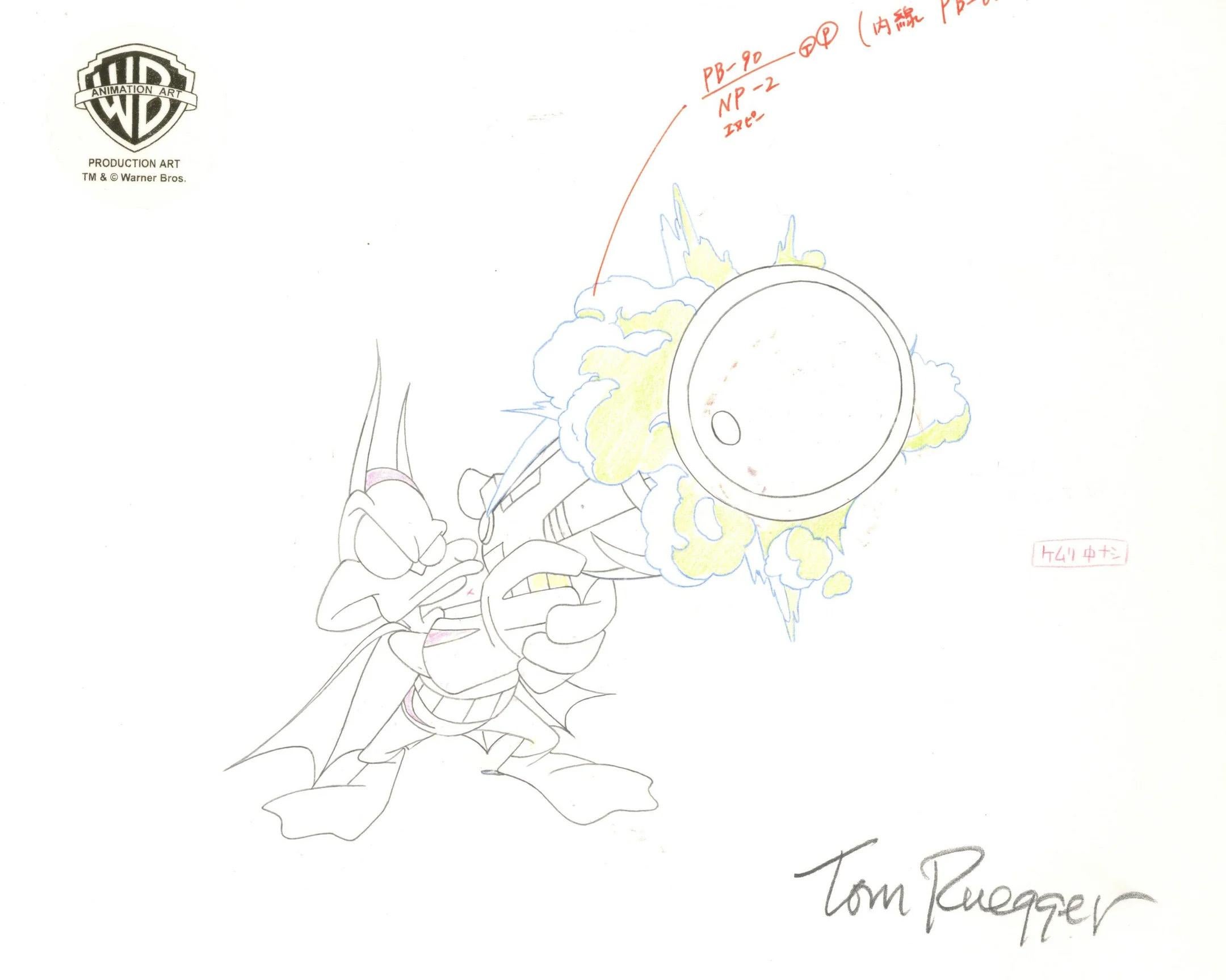 Tiny Toons Original Production Drawing Signed by Tom Ruegger: Batduck - Art by Warner Bros. Studio Artists