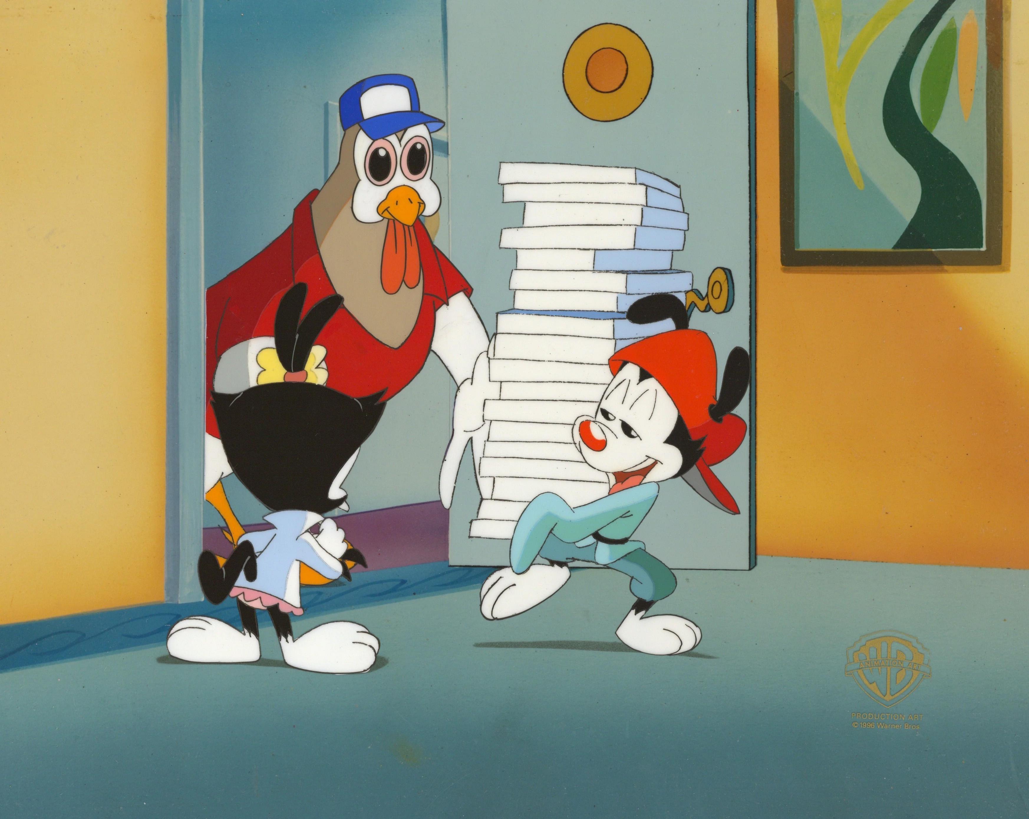 Animaniacs Original Production Cel: Chicken Boo, Wakko, and Dot - Art by Warner Bros. Studio Artists