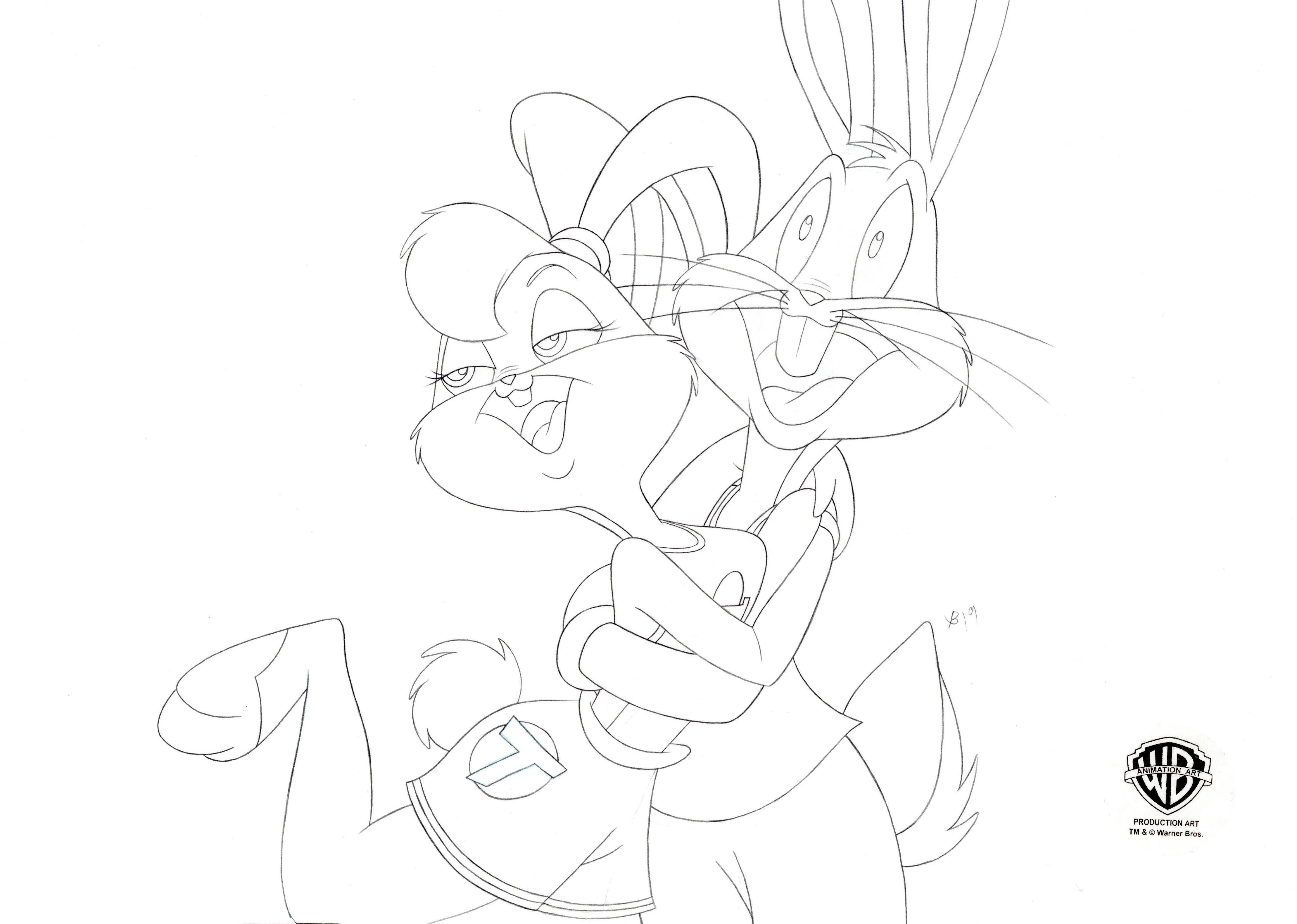 Space Jam Original Production Drawing: Lola Bunny and Bugs Bunny - Art by Looney Tunes Studio Artists
